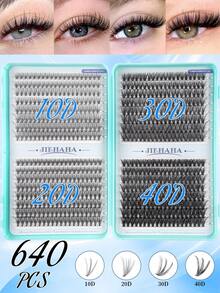 640PCS Personal Eyelash Bundle High Volume 10D-40D/30D+40D+50D+60D/50D+60D+80D+100 10-16mm DIY Eyelash Bundle Extra Thick, Natural Look And Density, Ultra Soft, Ultra Lightweight Reusable Individual Split False Eyelash Eyelash Extension Kit For Use At Home Or In Your Daily Life, Weddings, Appointments, Parties, Music Festivals, And Christmas,Individual Eyelashes,Cluster Lashes,Lashes,640/448/576/570/544/560/240/184/120pcs - 彩色 - 查看 4