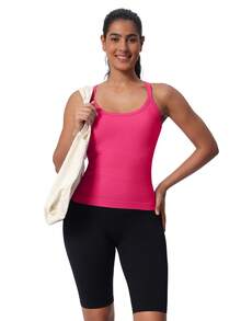 MathCat Workout Tank Tops For Women With Built In Bra, Sleeveless Gym Tops Seamless Racerback Athletic Yoga Shirts - 野莓 - 查看 4