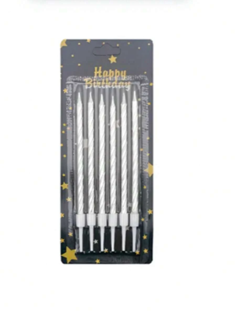 Velas Para Pastel Efecto Metalizado, Set De 8 Piezas, 5 Paq - Plateado - Ver 1
