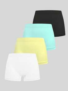 4pcs Girls Casual Comfortable Breathable Elastic Sports Shorts, Seamless Soft Simple Basic Style Panties