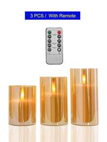 1/3 件无焰蜡烛灯，带定时器/遥控器，电池供电，逼真的灯芯蜡烛灯，温暖的火焰，适用于家庭、卧室、生日、婚礼、求婚、圣诞节、万圣节、公司聚会 - 金色 - 查看 12