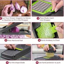 Hachoir à légumes, coupe-légumes, mandoline, trancheuse à légumes - Hachoir manuel pour légumes, oignons, salades - Coupe-pommes de terre - Hachoir et éminceur pour légumes - Ustensiles et accessoires de cuisine (6 en 1 compact blanc)