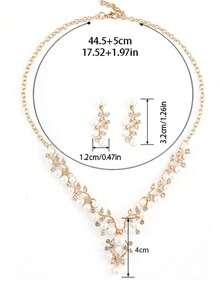3pcs Women Diamond & Pearl Jewelry Set: Necklace And Earrings - Nhiều màu - Xem 4