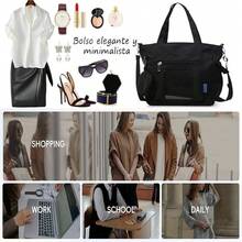 Tote Bag Mujer,Bolsas para mujer con cierre, Bolso de lona multibolsillos con cremallera,bolsa de mujer de gran capacidad adecuada para viajes compras trabajo - Negro - Ver 3
