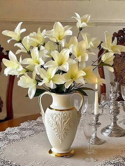 1 件/3 件人造百合花 6 头长茎人造百合真实触感盛开百合仿虎皮百合花束适用于家居酒店插花派对装饰餐桌中心装饰