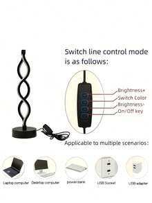 1pc Aluminum Alloy 3-Color Stepless Dimming Seaweed Desk Lamp, Asymmetrical Lamp, Spiral Lamp, Office Lamp, USB Powered, Reading Lamp, Dining Table/Bar Lamp, Holiday/Christmas Gift