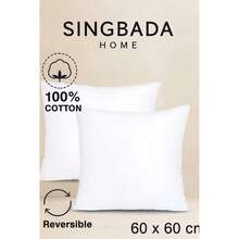 70% Cotton Cushion – 60x60 Cm – 400g – Natural Cotton Filling – Soft & Breathable – 2 PCS – MADE IN TURKEY - White - View 3