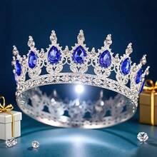 巴洛克水晶皇冠，奢华圆形皇家皇冠，优雅新娘婚礼头饰，派对头饰，金色皇冠，头冠，金色头饰，皇冠，发饰花环，头花圈，发藤，发圈，头冠，伴娘礼物，发饰 - 彩色 - 查看 18