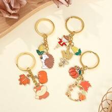 4 Stück Thanksgiving & Herbst-Themen Schlüsselanhänger aus Zinklegierung - Süße Herbst-Ernte Tier/Pflanzen Charms Schlüsselringe Taschencharms Auto Accessoires Lehrer Freundin Schwester Geschenkideen
