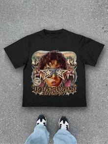 Bold - Graphic "Yourbrand Studio" Black T - Shirt,Casual Print,Comfortable And Versatile,Letter Pattern Pure Cotton  Printed T-Shirt - Black - View 1