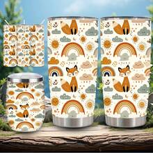 1pc 12oz/20oz Cute Fox And Rainbow Pattern Tumbler With Lid And Straw, Insulated Travel Mug For Fall, Gift For Women Men, Ideal For Halloween, Memorial, Christmas, Birthday Gift, Iced/Hot Coffee Cup - 20盎司 - 查看 2