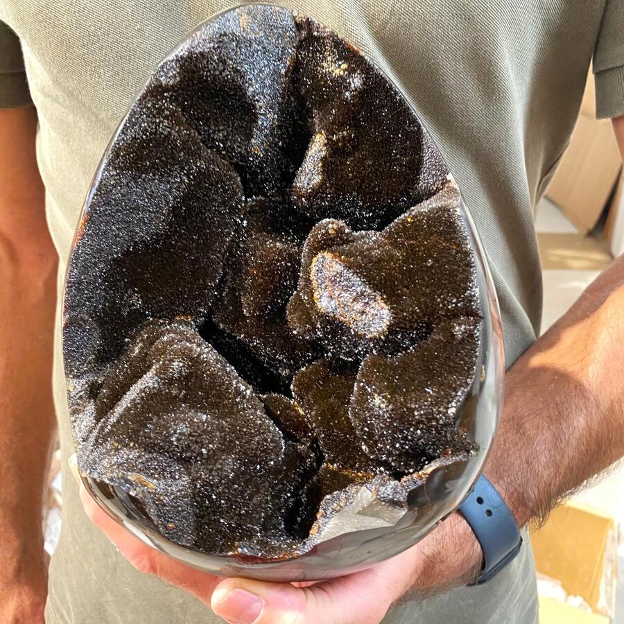 Black Turtle Shell Stone Egg Crystal Stone(Rock Crystal Has Natural Cracks, Not Damage.