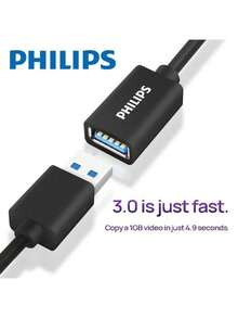 PHILIPS Extension Cable SWR1526X/93 USB 3.0 Extension Cable Data Cable Double Shielding Protection No Electromagnetic Interference Stable And Fast Transmission Black - Black - View 3