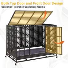 42 Inch Large Dog Crate With Soft Pad Indestructible Heavy Duty Steel Dog Crate Modern Bone-Shaped Pattern Big Removable Dog Cage With Lockable Wheels Indoor/Outdoor For Large Dog - BLACK(42.52"L x 29.92"W x 34.46"H) - 查看 5