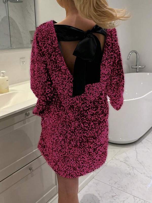 Unadoll Women's Long Sleeved Backless Strapless Sequin Dress, Suitable For Christmas, Back To School Season, Music Festivals, Parties, Cocktails, Guest Mini Skirts