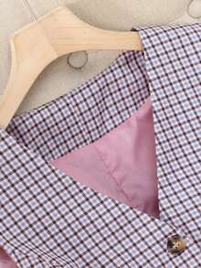 Women's Plaid Woven Fabric Front Button Pocket Casual Vest Jacket, Spring & Autumn - Purple - View 3