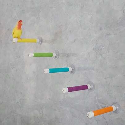 7 色鸟浴栖木带吸盘底座，鹦鹉淋浴栖木，窗户和淋浴粘合安装，易于清洁，安装牢固，附带 1 条替换带，适用于光滑表面