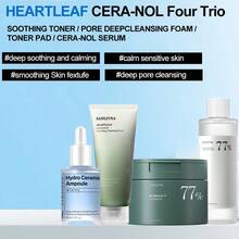 Conjunto de Cuidados com a Pele Heartleaf CERA-NOL 4 Peças - Óleo de Limpeza e Limpador Facial e Lenço Demaquilante e Sérum CERA-NOL, Acalmante e Reparador, Calmante, Minimiza os Poros, Controle de Oleosidade, Removedor de Cravos, Cria Pele de Vidro Coreana, Conjunto de Cuidados com a Pele, Para Pele Sensível, Skincare Coreano
