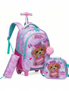 3pcs/Set Girls Rolling Backpack With Lunch Bag And Pencil Case, Lightweight Wheeled School Bag Suitable For Girls