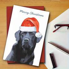1 pezzo, Carta di Natale affascinante con Labrador nero e busta. - Perfetta per famiglia e amici, design festivo, regalo ideale per gli amanti degli animali domestici (12cm/4.7in X 17cm/6.7in)