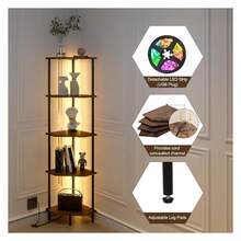 5 Tier Corner Shelf With LED Light,Tall Standing Shelf Organizer,Narrow Bookshelf,The Classic Combination Of Rustic Brown And Black Standing Bookcase,Suitable For Bedroom,Living Room,Kitchen - 多色192 - 查看 3