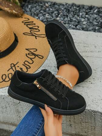 Women's New Blue Snake Skin Pattern Classic Side Zipper Casual Shoes, Fashion Versatile Lace-Up Platform Sneakers, Thick Sole Increase Height, Suitable For Students, Running, Hiking, Skateboarding