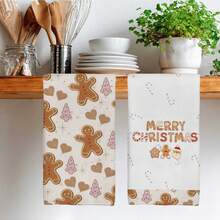MEMNUN 2 Stücke Weihnachts-Lebkuchenmann & Weihnachtsbaum Weihnachtsmann Herz Fröhliche Weihnachten bedruckte Küchentücher, Geschirrtücher, Handtücher, Geschirrtücher, 15,75*23,62 Zoll (40*60 cm) super weich und saugfähig Mikrofaser moderne Reinigungstücher, Weihnachtsdekoration, Heimdekoration, Küchendekoration, Backen Geschirrtücher, Geschirrtücher, Küchenhelfer, maschinenwaschbar, geeignet für Restaurant, Küche, Weihnachtsferien Dekoration und Geschenke, ganzjährig