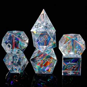 7pcs/Set Multifaceted Transparent Resin Dice, Refracting Multi-Color Lights, Board Games, Parties, Festivals, Outdoor Yard Games, Halloween, Christmas Gifts
