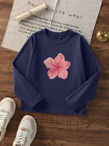 1pc Girls Casual Printed Crew Neck Long Sleeve T-Shirt, Autumn Student Young Clothing