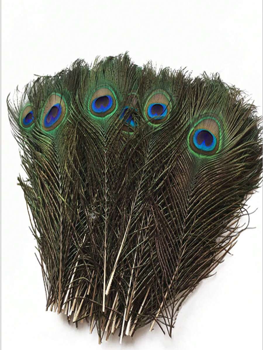 10根天然孔雀羽毛，可用于家居婚礼中心装饰、DIY餐桌摆饰、工艺品配件、嘉年华等，尺寸23-30厘米。 - 彩色 - 查看 1