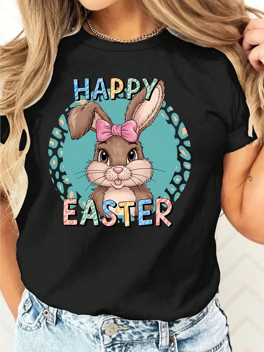 Easter Bunny Print Short Sleeve T-Shirt