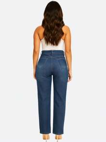 Jeans Rectos para Mujer de Excelente Calidad, Mezclilla Gruesa, Cintura Alta, Amolda Figura, Efecto Aumento de Pierna, Basico, Elegante, Casual. - Azul Marino - Ver 6