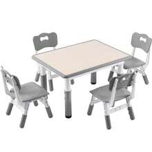 Kids Study Table And Chairs Set, Height Adjustable Toddler Table And Chair Set For Kids Ages 3-8, 31.5" L X 23.6" W Graffiti Desktop Plastic Children Art Table With 4 Seats - Grey - View 7