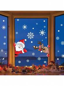 57pcs/Set Cartoon Santa Claus Reindeer Snowflake Stickers,New Year's And Christmas Creative Refrigerator Stickers, Door Stickers, Window Stickers,Festival, New Year, Christmas Party Decoration