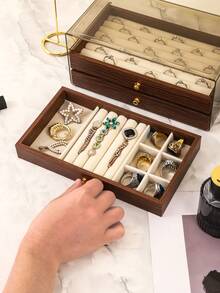 3-Tier Luxury Black Walnut Wood Jewelry Box, Drawer Style Jewelry Storage Case With Transparent Acrylic Display, Classic Design - Multicolor - View 8