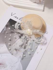 1pc Natural Feather Fan-Shaped Fascinator Hat, Elegant For Tea Party, Racing Event, All Seasons Valentine's Day Accessories,Wedding Hair Accessories - Multicolor - View 22