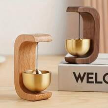 1 Piece Elegant Japanese Wooden Wind Chime - Wireless Brass Doorbell With Magnetic Mount, Easy Installation For Home And Commercial, Door And Wall Decorative Hanging Chime Also Comes With Adhesive Stickers - 金色 - 查看 10