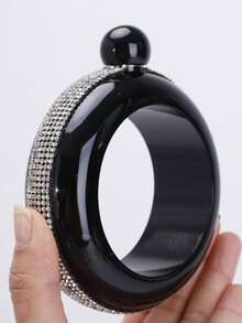 定制304不锈钢水晶手镯酒壶 – 3.5盎司圆形彩色激光雕刻酒壶，镶嵌水钻，是送给她的完美新年和情人节礼物