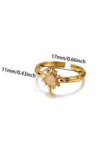 Fashion Pink Sun Stainless Steel Open Rings For Women, 18K Gold-Plated Anti Fading Finger Ring, Golden Wedding Jewelry Party Accessories, Christmas Gifts For Best Friends/Mom