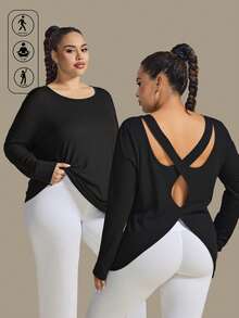 Christmas Plus Size Women's Casual Criss-Cross Back Long Sleeve T-Shirt, Fashionable Ladies Top