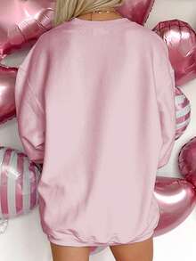 女士休闲宽松长袖圣诞老人亮片卫衣 - 粉色 - 查看 6