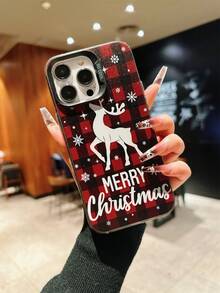 Funda de teléfono a prueba de caídas con diseño de renos y copos de nieve navideños, adecuada para iPhone 7/8/XS/XR/11/12/13/14/15/16 Pro Max, cubierta protectora de color plateado colorido, adecuada para parejas o como regalo de Navidad para amigos