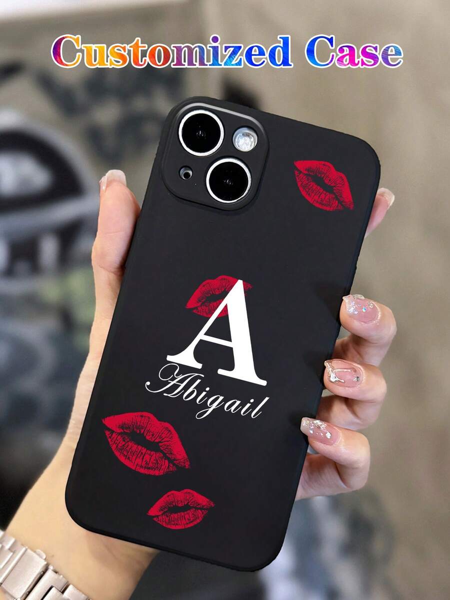 Black Mirror Element Customized 1pc Signature Letter & Red Lip Pattern Mirror Phone Case Compatible With IPhone 11 12 13 14 15 16 Pro Max Spring Gift Anniversary - Black - View 1