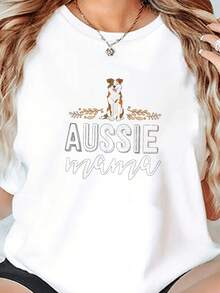 Aussie--Dog-Mom-Shirt-For-Women-Australian-Shepherd-T-Shirt - 白色 - 查看 2