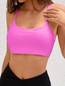 Women's Sports Bra, Criss-Cross Backless Sports Tank Top With Removable Pads, Showcases Your Beautiful Back Lines, Suitable For Running, Yoga And Fitness In Summer - Hot Pink - View 2
