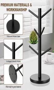 Fertoriy Mug Holder Tree, Thicker Base Coffee Cup Holder For Countertop, Sturdy Wood Coffee Mug Hanger With 6 Hooks, Non-Slip Cup Rack For Home Storage And Organizer