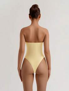 XLLAIS Summer White High Elasticity Double-Layer Fabric Bandeau Bodysuit, Casual Daily Minimalist Resort Style For Women