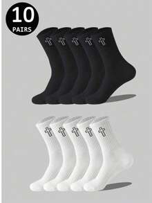 20/10/5/1 Pairs Men's Mid-Calf Socks, Soft Elastic Comfortable Breathable Socks, Suitable For Men And Women Daily Wear, Simple Comfortable Neutral Mid-Calf Socks, Unisex Cross Mid-Calf Socks