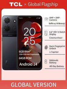 TCL Điện thoại thông minh mới 503, Unisoc SC9863A, CPU 8 nhân, Tần số chính 1,6Ghz, Mạng 4G, Bộ nhớ 3+64GB, 6,6 inch, Độ phân giải 720*1612, Màn hình 60Hz, Camera 8MP+5 MP, 5000mAh, Sạc 10W - màu đen - Xem 2