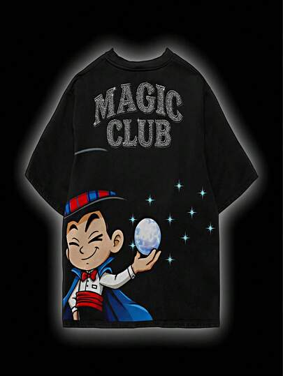 Playera Camiseta Oversize Unisex THIRTY ONE x Mago con Diamantes y Brillos Estilo Streetwear Urbano Diseño Exclusivo Magic Club de Algodón Suave para Hombre y Mujer con Estampado de Pedrería a la Moda